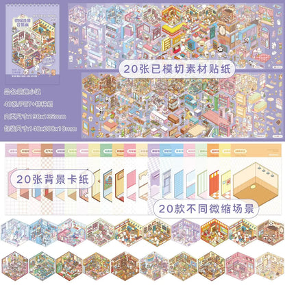 Kawaii 3D Cartoon Miniature Scene Sticker Book - Fun DIY Scrapbooking and Stacking Game Stickers for Creative Kids!