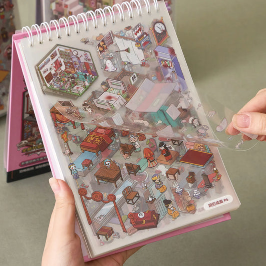 Kawaii 3D Cartoon Miniature Scene Sticker Book - Fun DIY Scrapbooking and Stacking Game Stickers for Creative Kids!